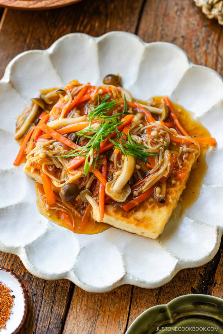 Japanese Tofu Steak with Mushroom Ankake Sauce 豆腐ステーキ • Just One Cookbook