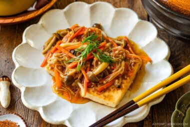 Japanese Tofu Steak with Mushroom Ankake Sauce 豆腐ステーキ • Just One Cookbook