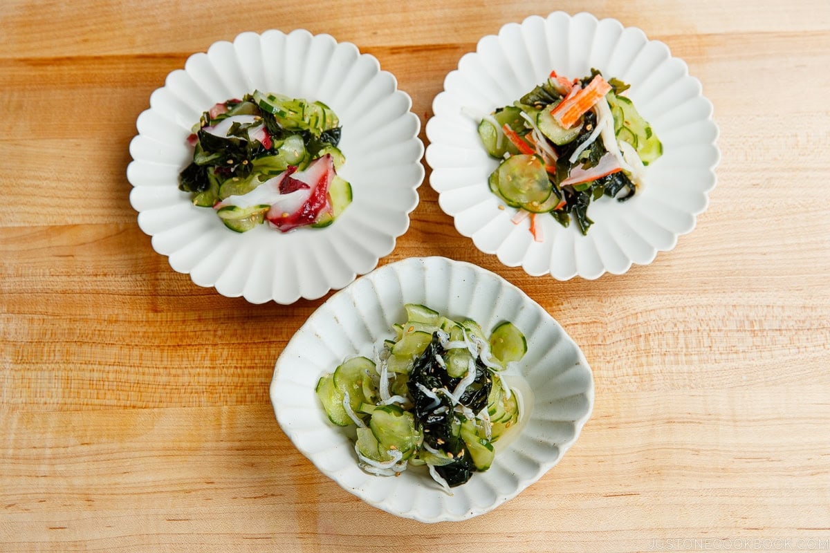 Cucumber salad with optional ingredients.