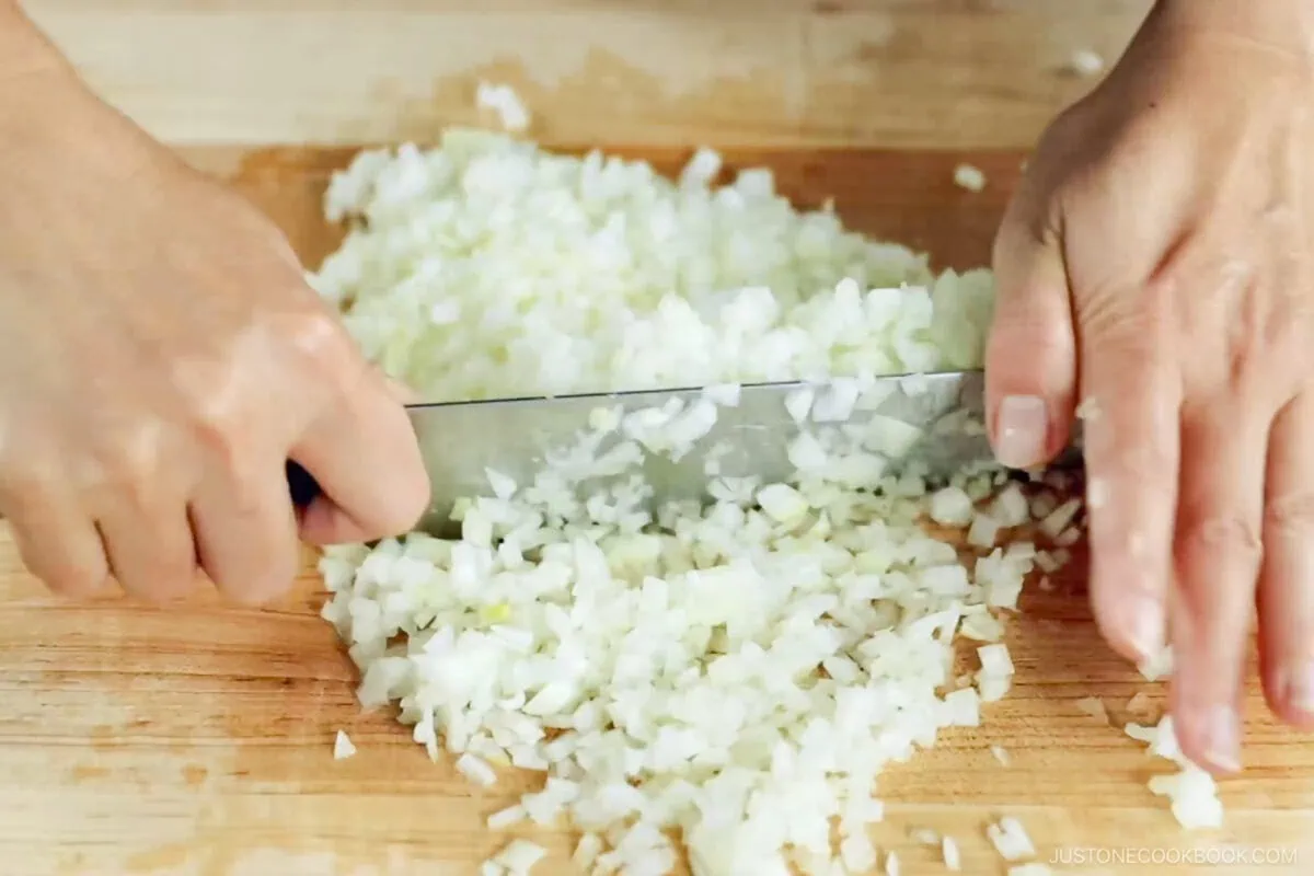 Mince the onions.